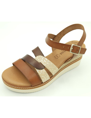 EVA FRUTOS sandalia cuña cuero multi