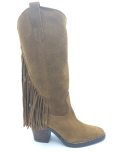 PITILLOS Bota alta con flecos color Brandy